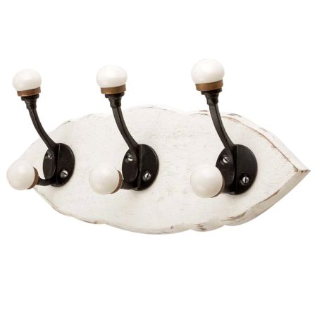 White Black Double Loop Ceramic Iron Wooden Hooks